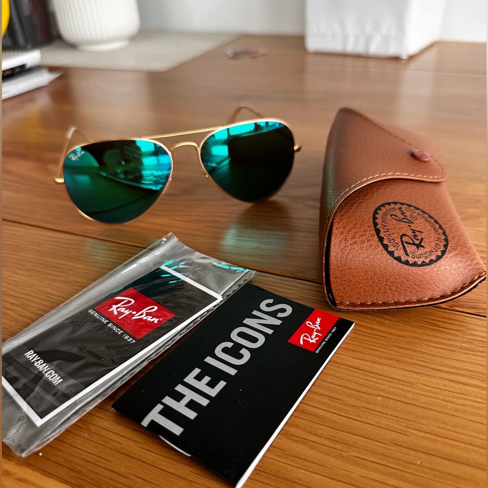 NEW Ray-Ban RB3025 Mirror Green AVIATOR LARGE METAL